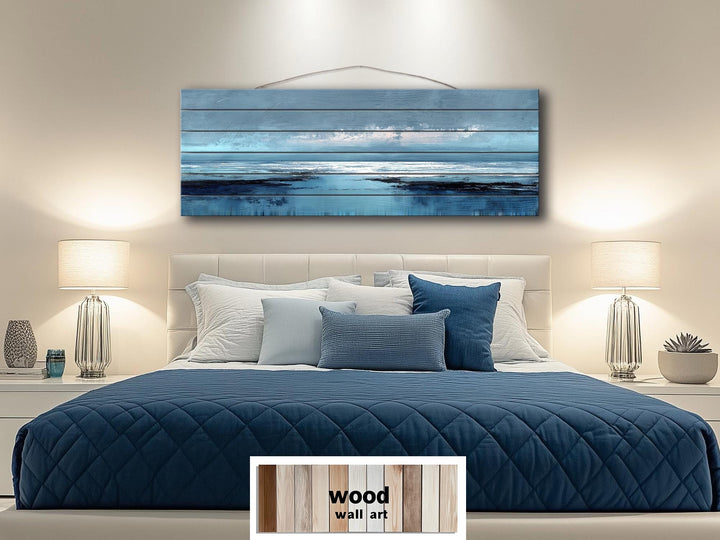 Blue Ocean Horizon Painting Distressed Wood Wall Art