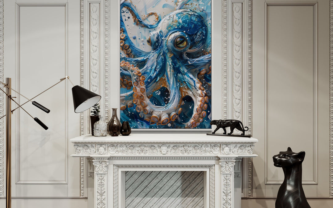 Blue Octopus Framed Canvas Wall Art