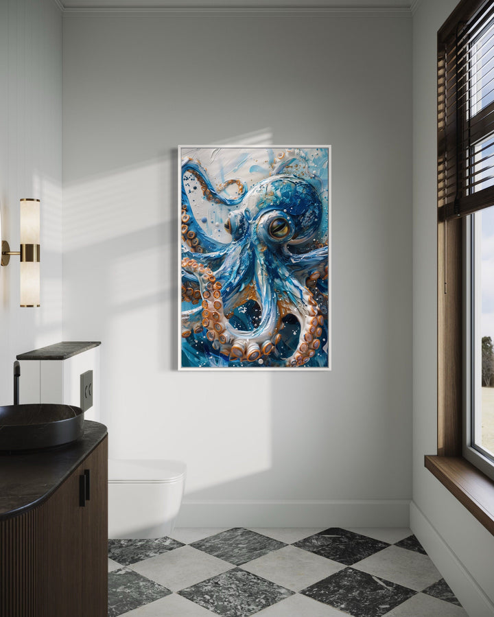 Blue Octopus Framed Canvas Wall Art