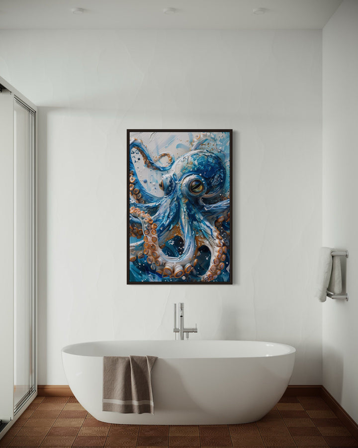 Blue Octopus Framed Canvas Wall Art