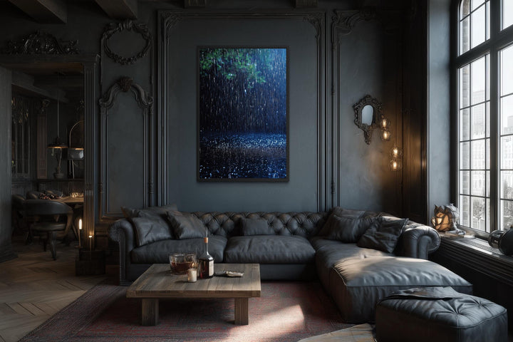 Blue Rain Wall Art - Modern Tree Canvas Print | Serene Home Decor For Men