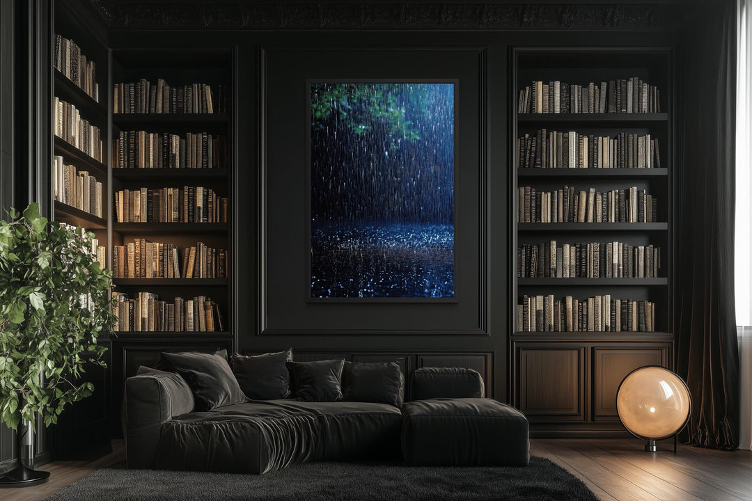 Blue Rain Wall Art - Modern Tree Canvas Print | Serene Home Decor For Men