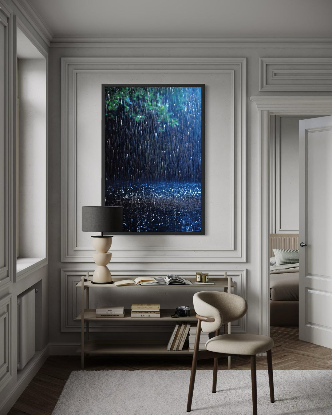 Blue Rain Wall Art - Modern Tree Canvas Print | Serene Home Decor For Men
