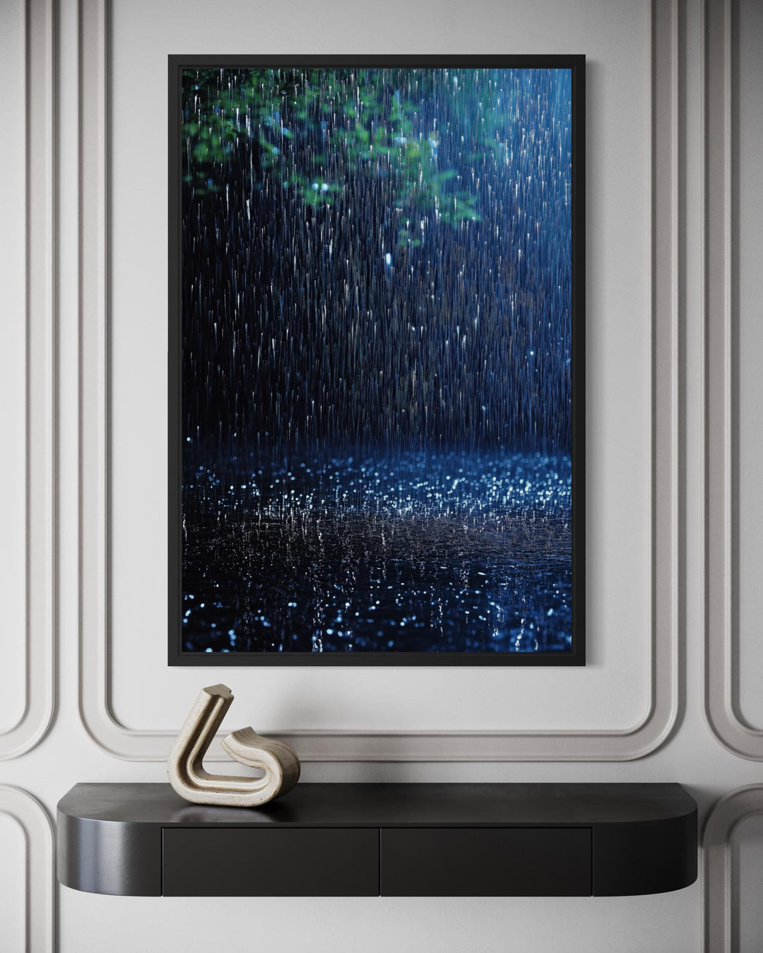 Blue Rain and Tree Canvas Wall Art