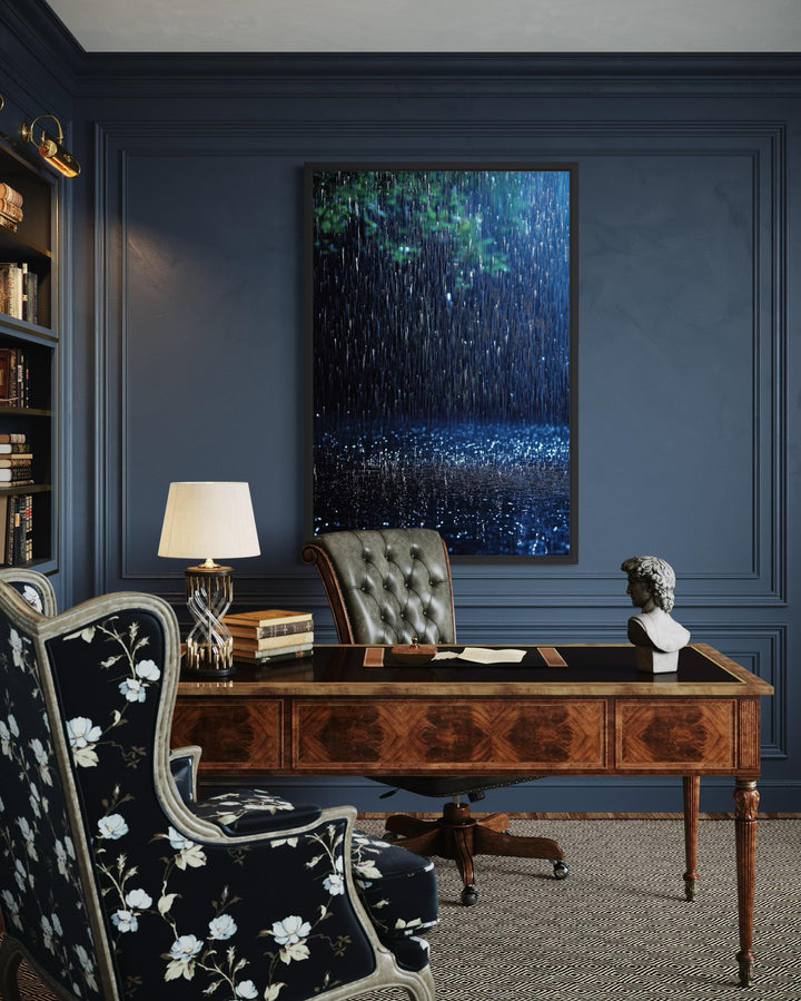 Blue Rain and Tree Canvas Wall Art