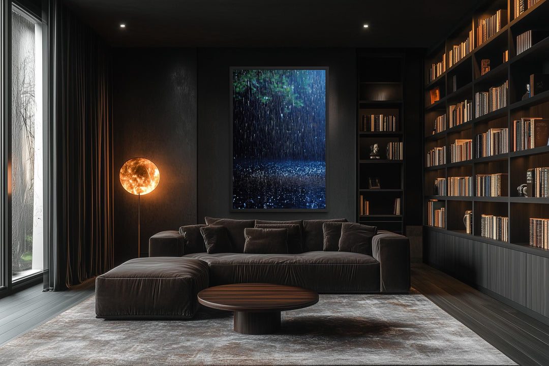 Blue Rain and Tree Canvas Wall Art