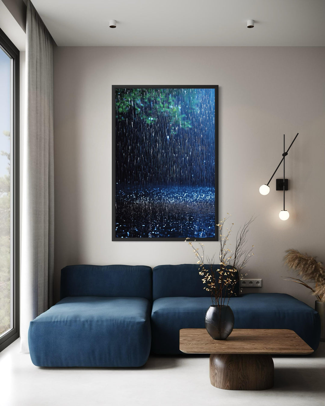 Blue Rain and Tree Canvas Wall Art