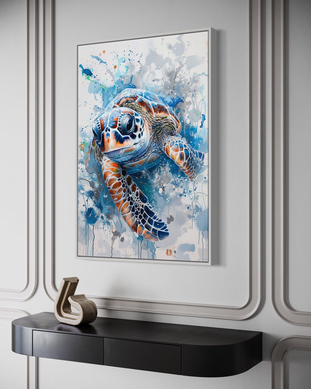 Blue Sea Turtle Beach House Framed Canvas Wall Art