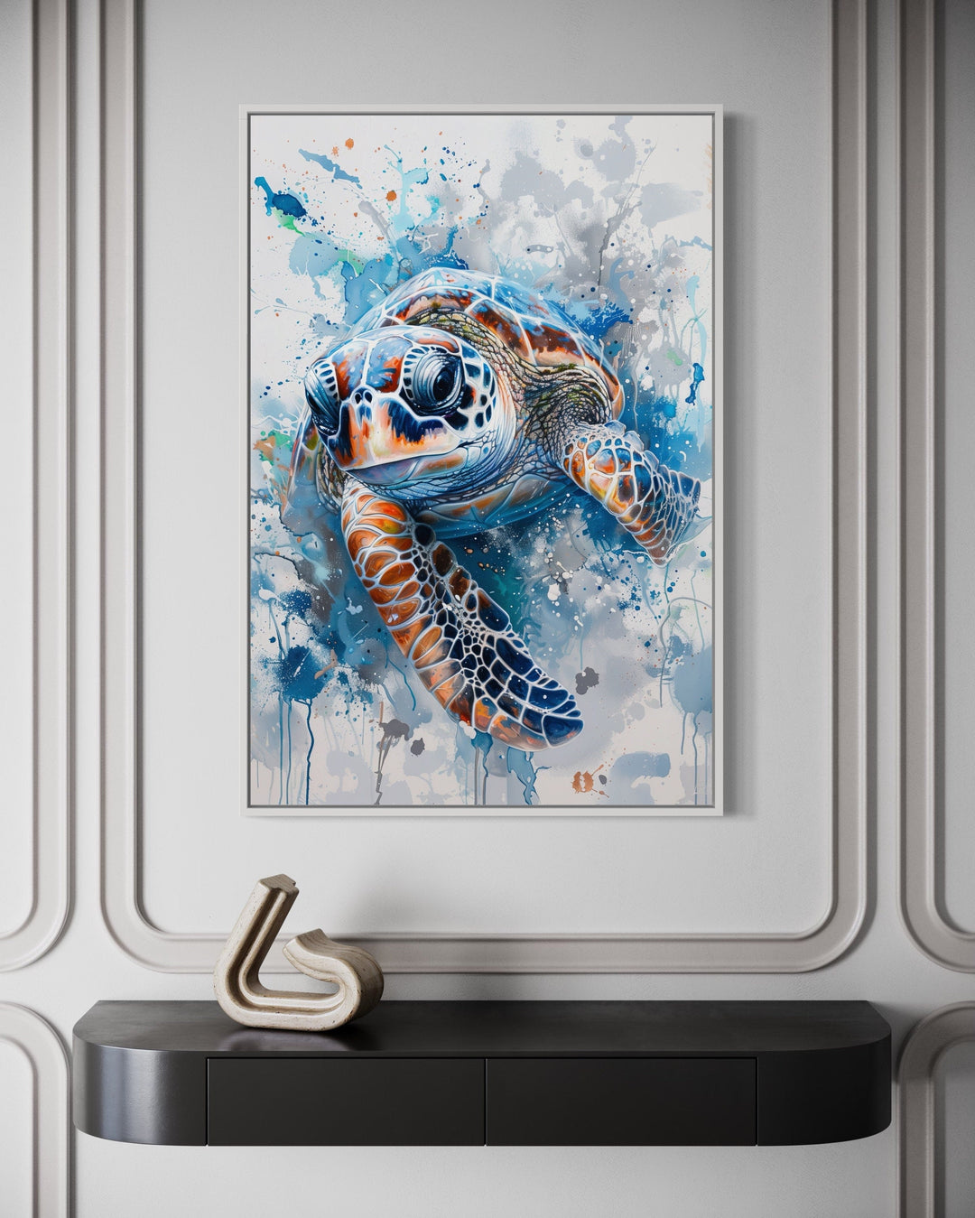 Blue Sea Turtle Beach House Framed Canvas Wall Art