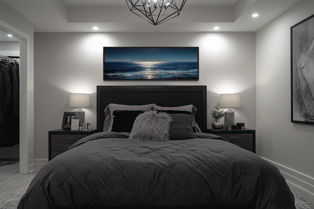 Blue Silver Ocean Horizon Long Horizontal Seascape Wall Art