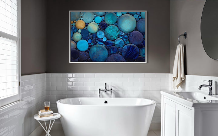 Blue Teal Rocks Abstract Coastal Bathroom Wall Art