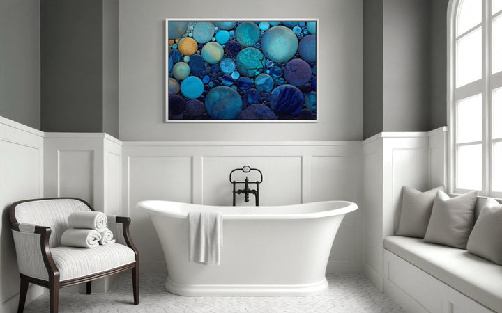 Blue Teal Rocks Abstract Coastal Bathroom Wall Art