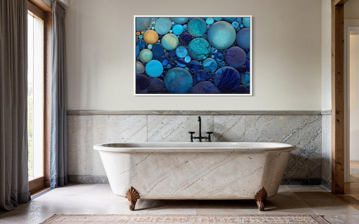 Blue Teal Rocks Abstract Coastal Bathroom Wall Art