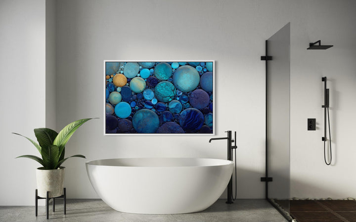 Blue Teal Rocks Abstract Coastal Bathroom Wall Art