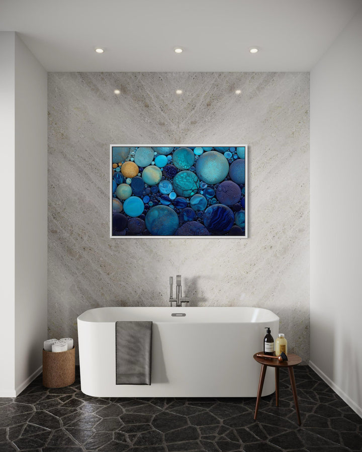 Blue Teal Rocks Abstract Coastal Bathroom Wall Art