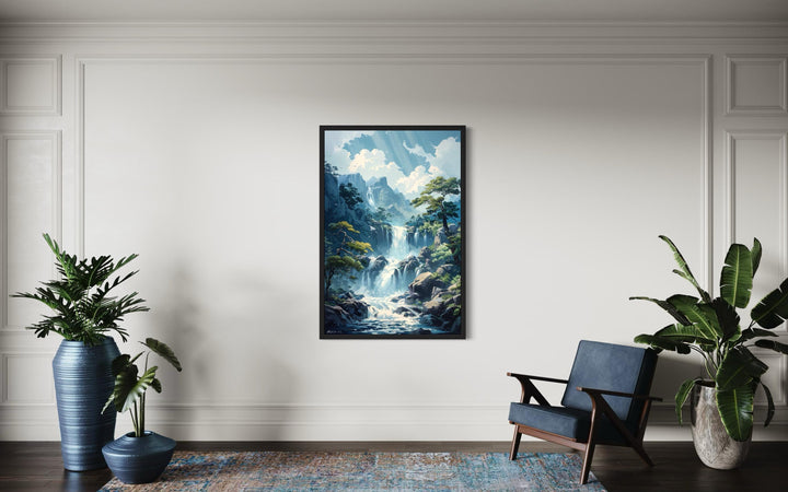 Blue Waterfall Framed Canvas Wall Art