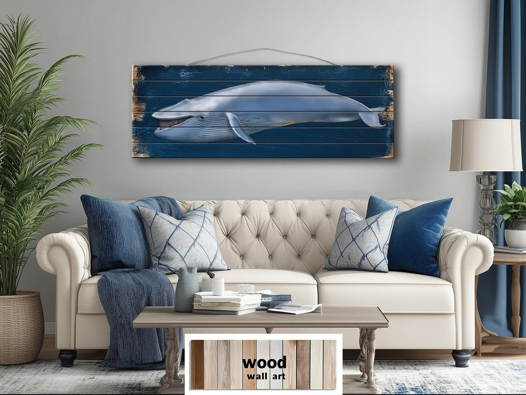 Blue Whale Distressed Wood Wall Art