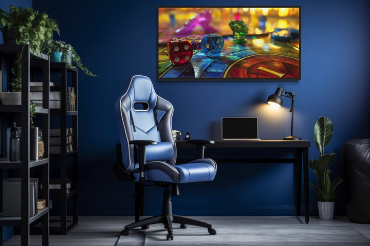 Board Game Wall Art - Framed Canvas Print with Rolling Dice for Game Room Decor