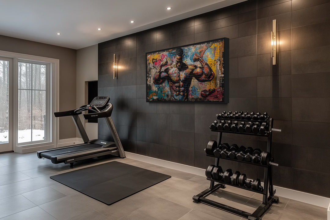 Bodybuilder Graffiti Wall Art – Framed Canvas Gym Painting for Fitness Room Decor