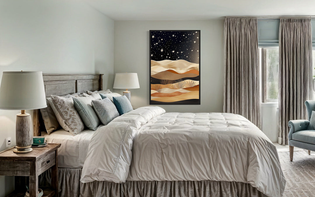 Boho Arizona Desert Under Night Sky Framed Canvas Wall Art