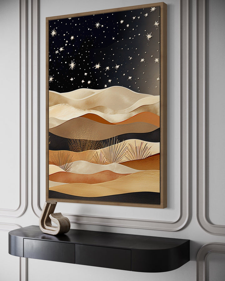 Boho Arizona Desert Under Night Sky Framed Canvas Wall Art