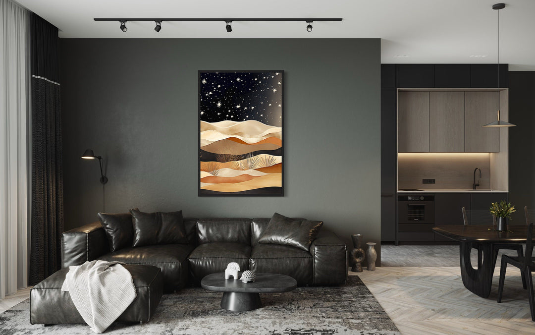 Boho Arizona Desert Under Night Sky Framed Canvas Wall Art