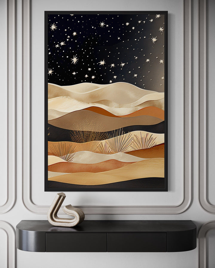 Boho Arizona Desert Under Night Sky Framed Canvas Wall Art