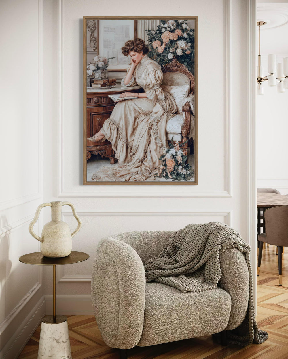 Boho Chic Vintage Style Woman Reading Canvas Wall Art