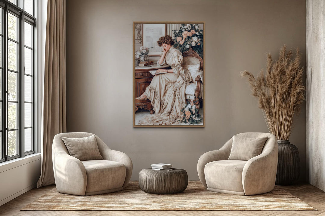 Boho Chic Vintage Style Woman Reading Canvas Wall Art