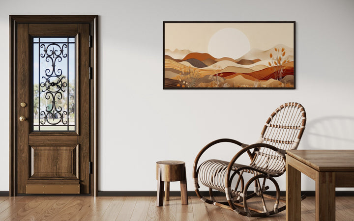 Boho Desert Mid Century Landscape Neutral Earth Tones Framed Canvas Wall Art