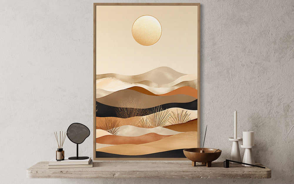 Boho Desert Vertical Mid Century Modern Framed Canvas Wall Art