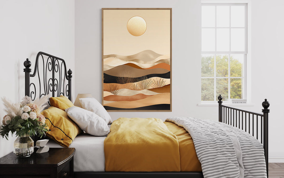 Boho Desert Vertical Mid Century Modern Framed Canvas Wall Art