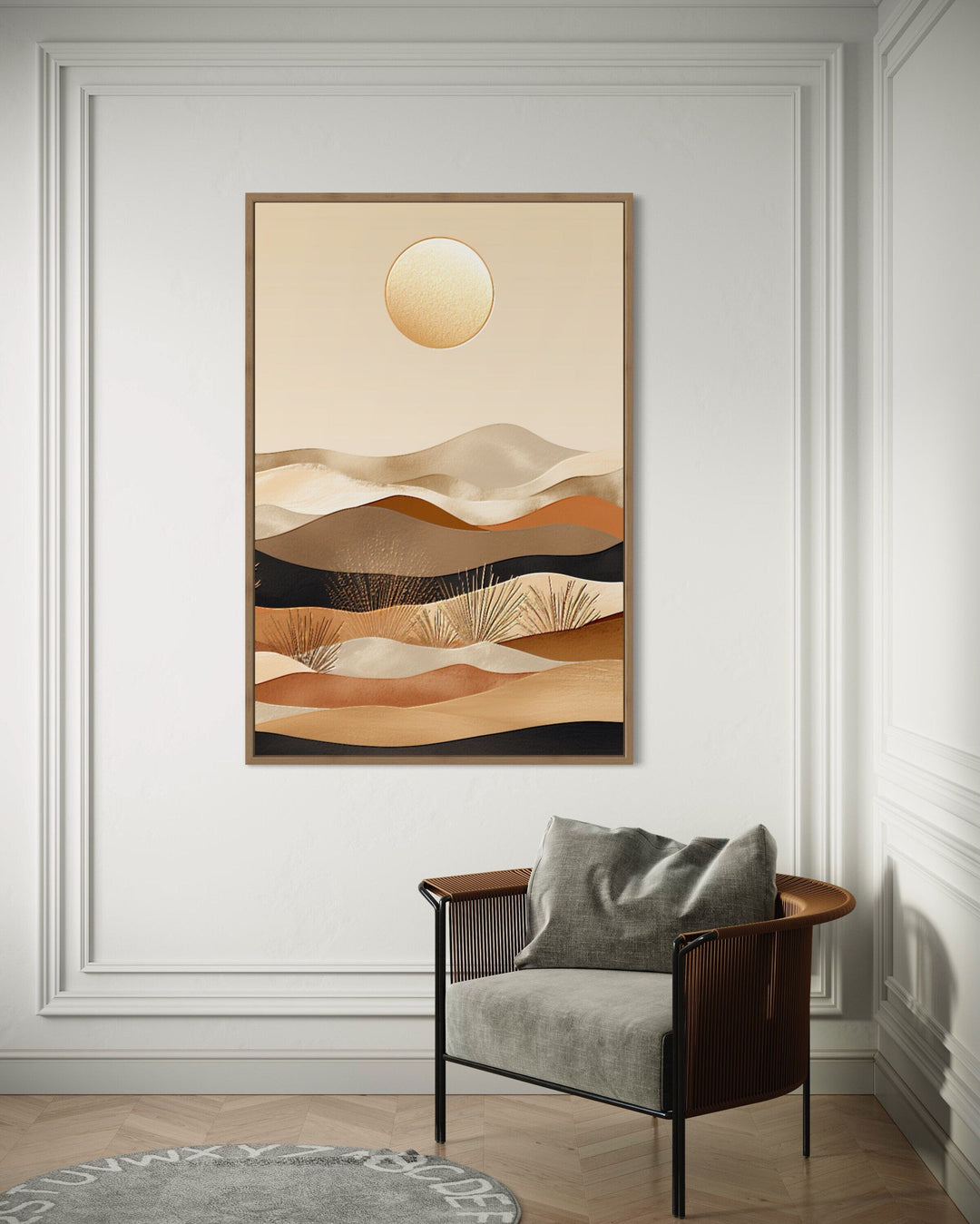 Boho Desert Vertical Mid Century Modern Framed Canvas Wall Art