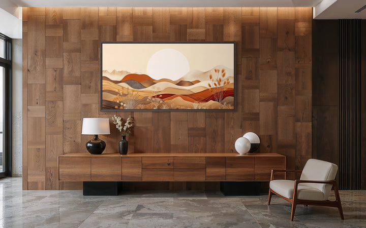 Boho Desert Wall Art - Mid Century Landscape Framed Canvas in Neutral Earth Tones