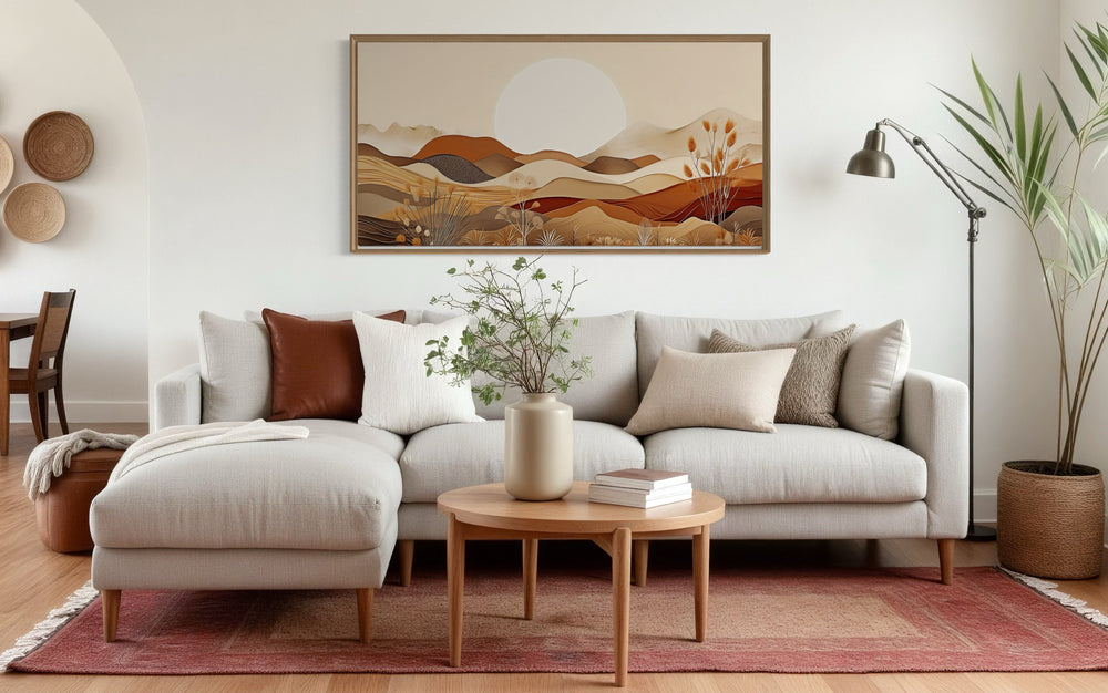 Boho Desert Wall Art - Mid Century Landscape Framed Canvas in Neutral Earth Tones
