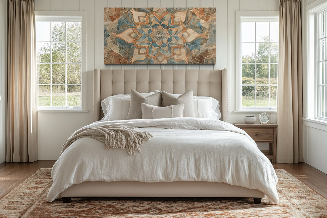 Boho Mandala Wall Art – Large Framed Canvas With Neutral Color Palette & Earth Tone Artwork