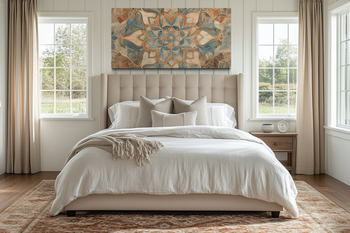 Boho Mandala Wall Art – Large Framed Canvas With Neutral Color Palette & Earth Tone Artwork