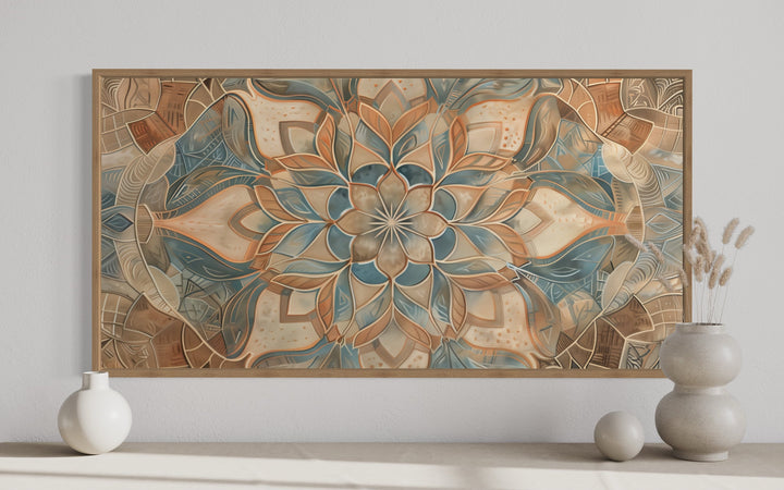 Boho Mandala Wall Art – Large Framed Canvas With Neutral Color Palette & Earth Tone Artwork