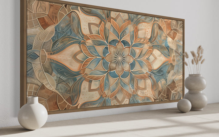 Boho Mandala Wall Art – Large Framed Canvas With Neutral Color Palette & Earth Tone Artwork