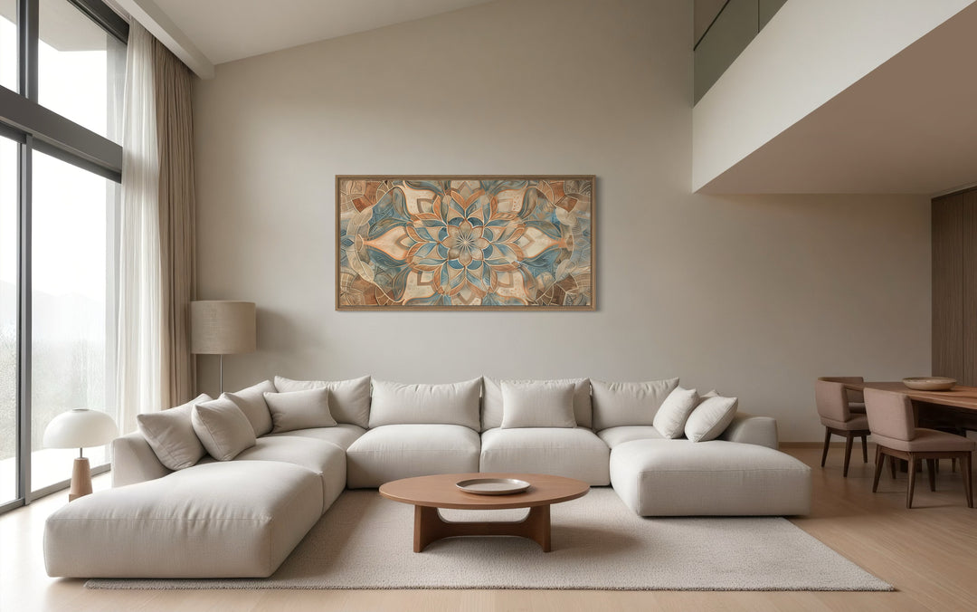 Boho Mandala Wall Art – Large Framed Canvas With Neutral Color Palette & Earth Tone Artwork