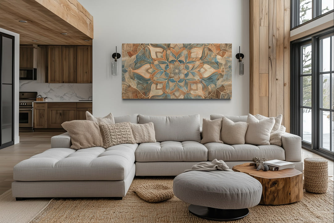 Boho Mandala Wall Art – Large Framed Canvas With Neutral Color Palette & Earth Tone Artwork