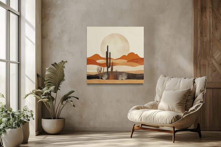 Boho Minimalist Neutral Arizona Desert Landscape Framed Canvas Wall Art