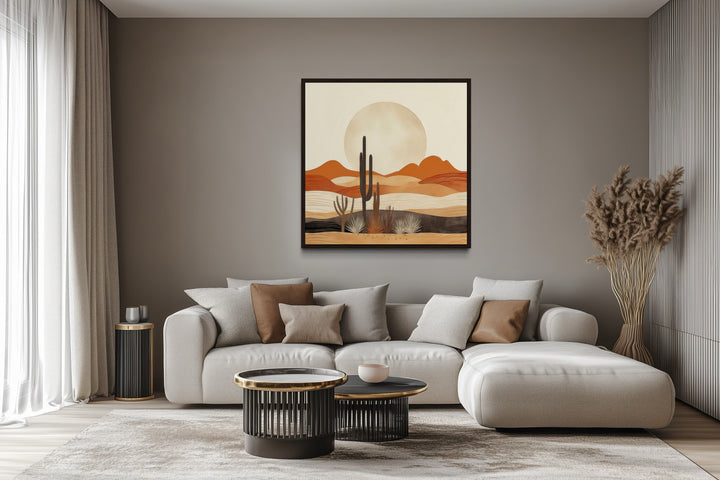 Boho Minimalist Neutral Arizona Desert Landscape Framed Canvas Wall Art