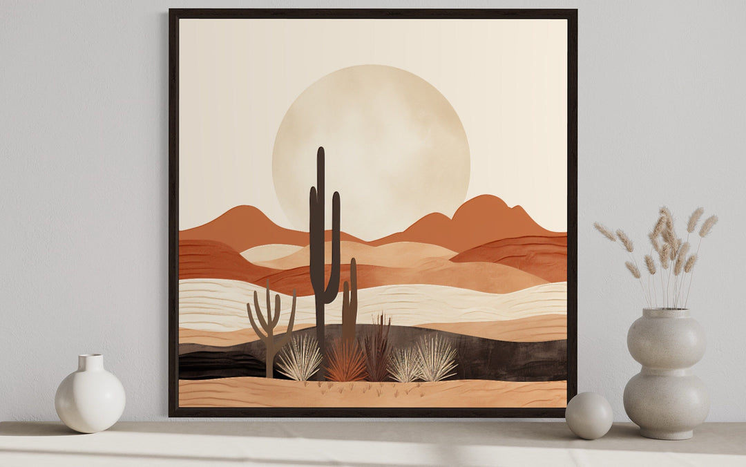 Boho Minimalist Neutral Arizona Desert Landscape Framed Canvas Wall Art