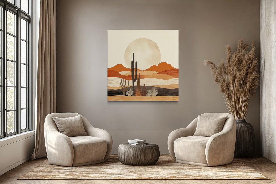 Boho Minimalist Neutral Arizona Desert Landscape Framed Canvas Wall Art
