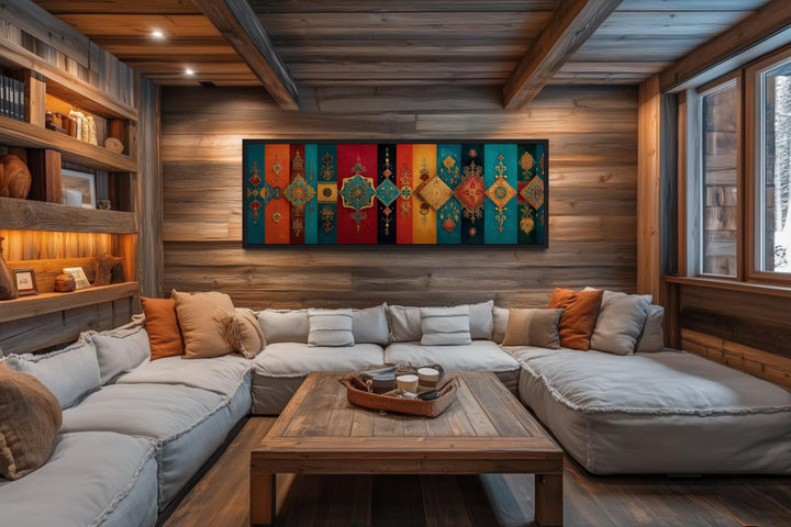 Boho Moroccan Long Horizontal Colorful Geometric Wall Art