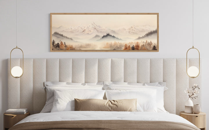 Boho Neutral Mountain Landscape Horizontal Above Bed Wall Art