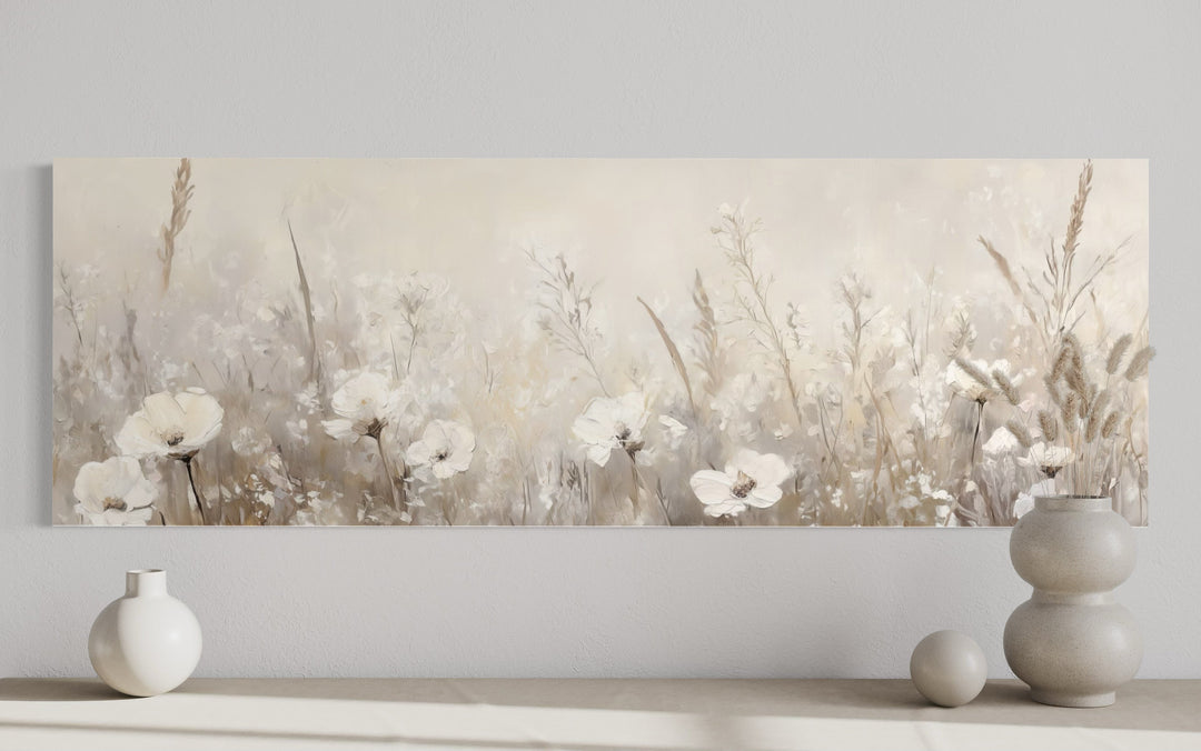 Boho Neutral Wildflowers Field For Farmhouse Above Bed Wall Art