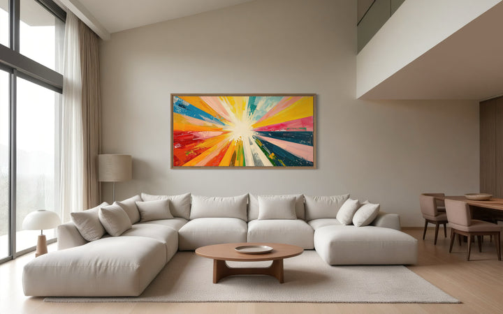 Boho Sun Rays Wall Art - Multicolored Framed Canvas Print for Living Room Decor