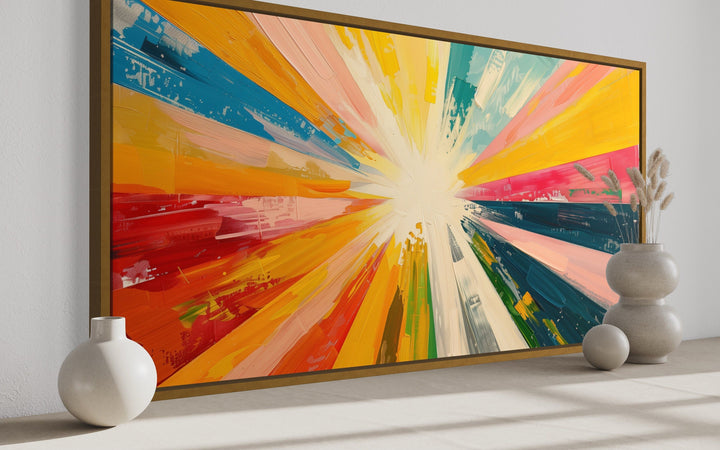 Boho Sun Rays Wall Art - Multicolored Framed Canvas Print for Living Room Decor